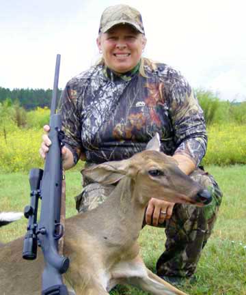 Jeaneane with her giant Pleasant Hill doe